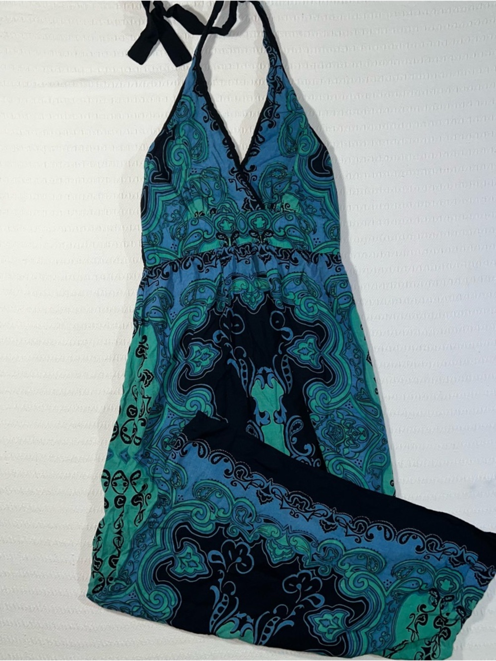 Vintage Angie Y2K Halter Maxi Dress Womens L Paisley Boho Festival Hippie 2000s